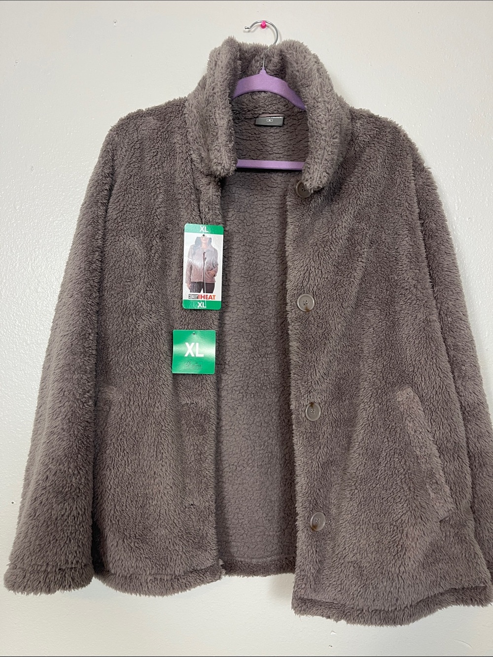 32 Degrees Women's Plush Button-Front Jacket in Taupe